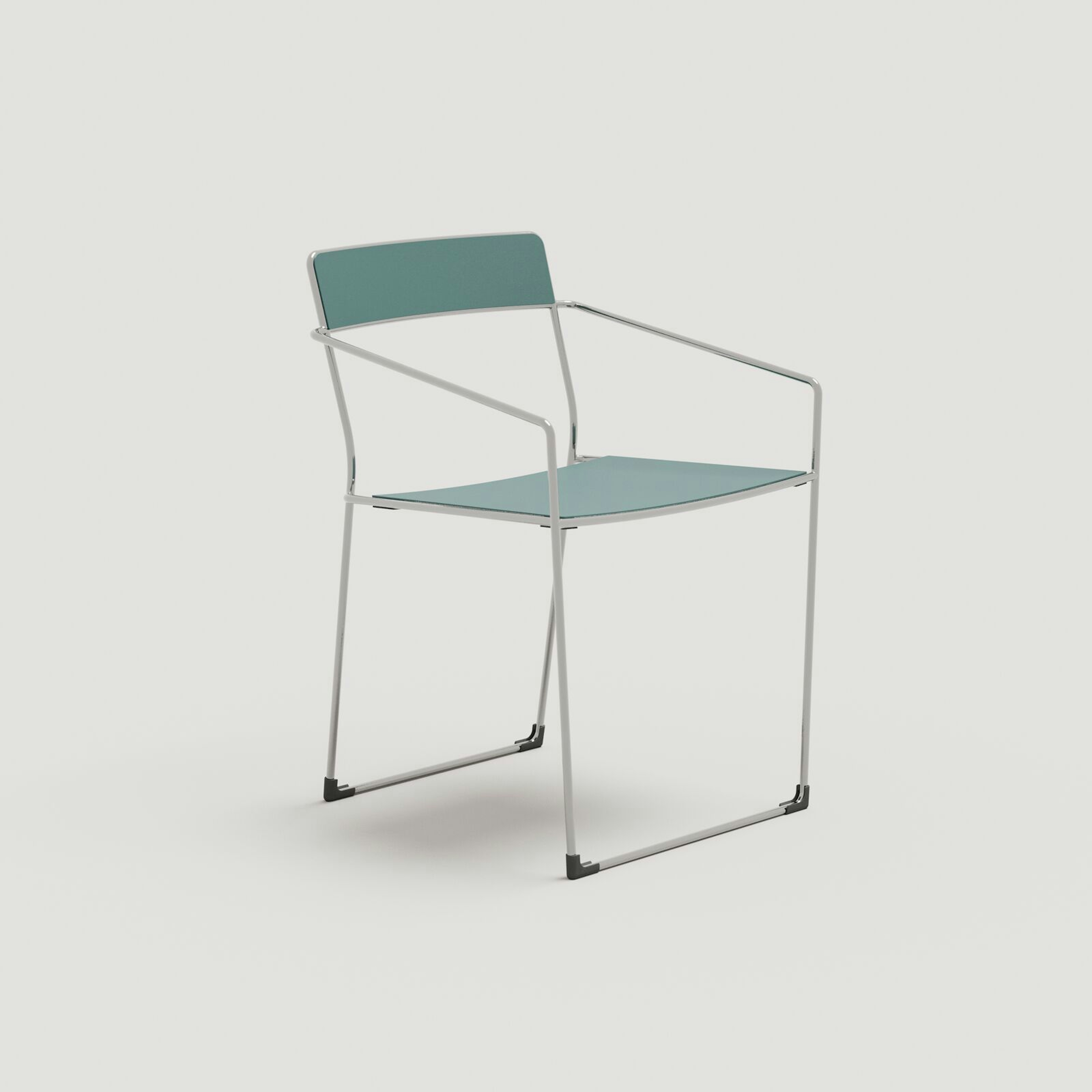 Linia Café Chair: Electropolished SST + Lagoon Texture