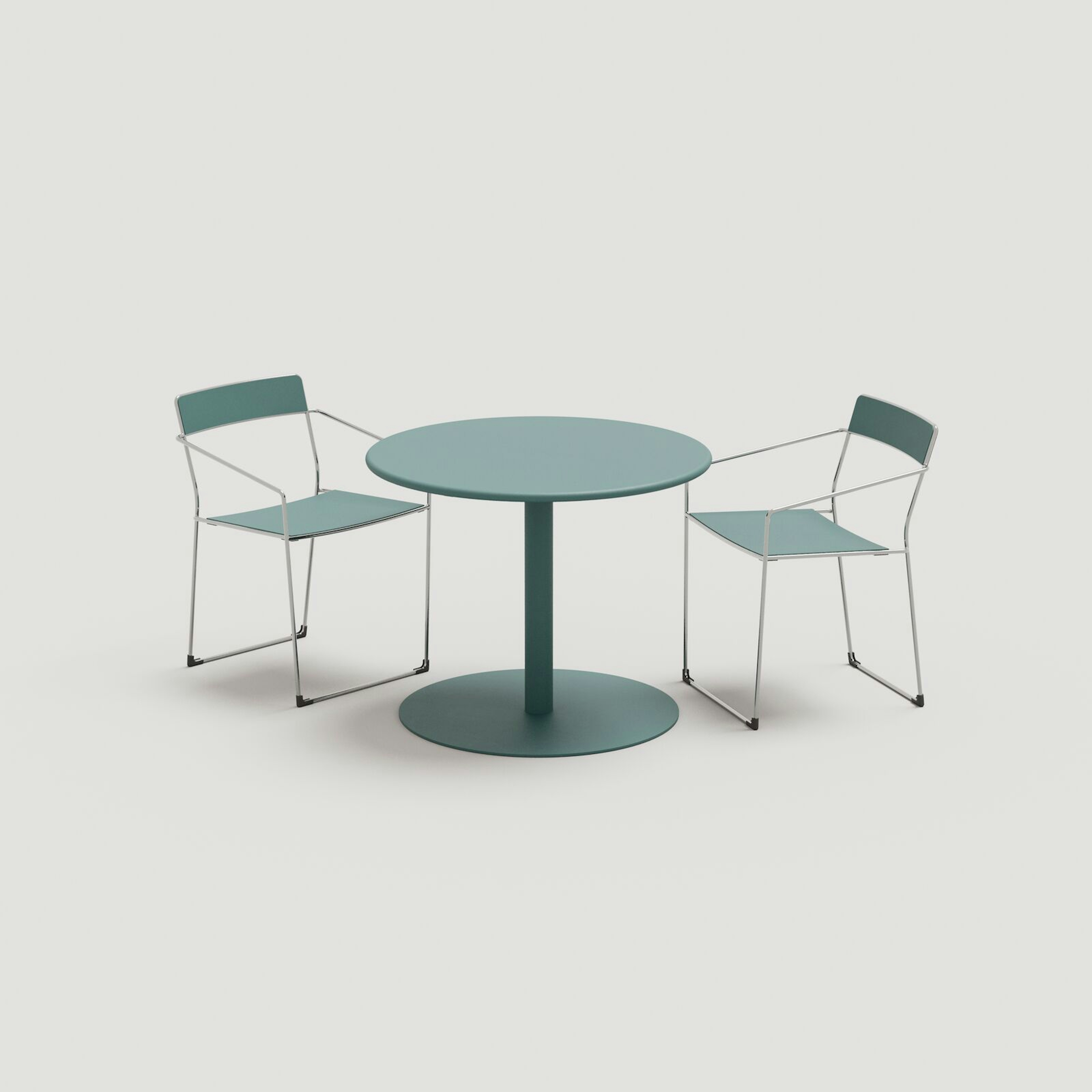 Linia Café Chair: Electropolished SST + Lagoon Texture